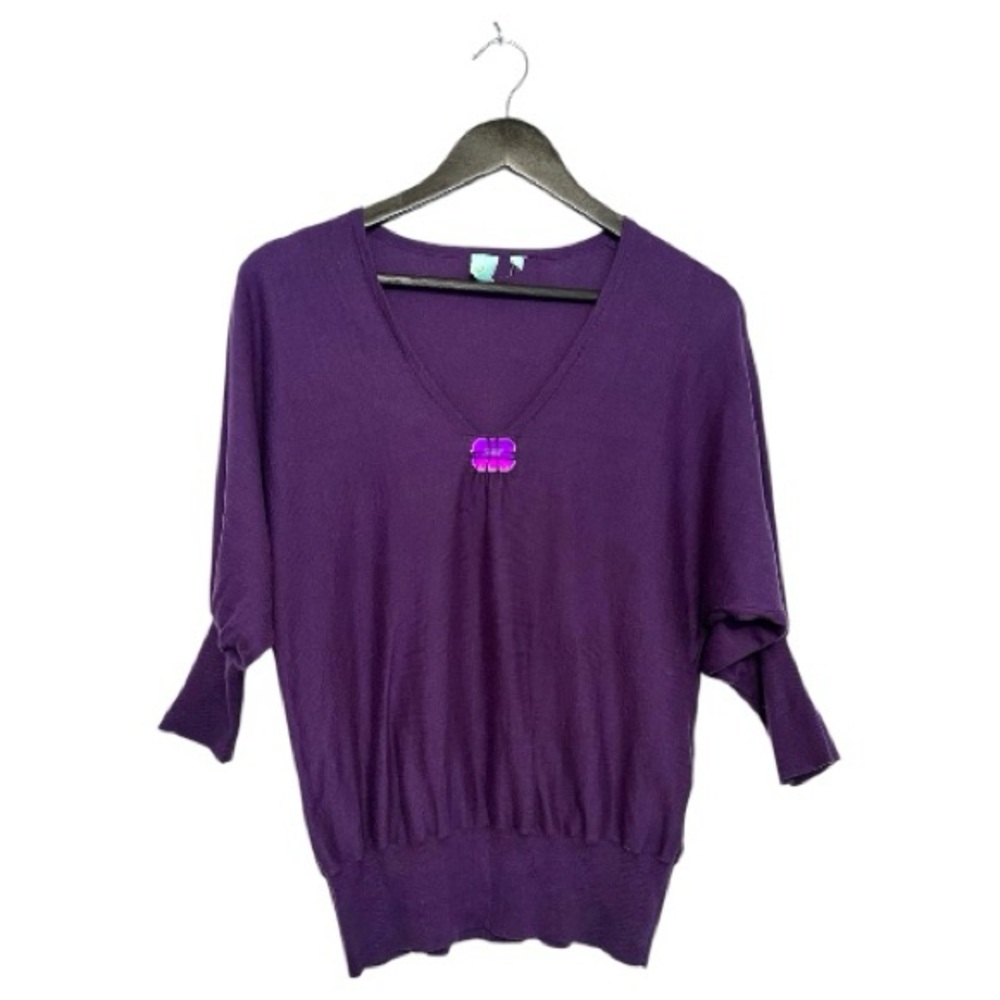 Shushu Purple Sweater Knit Top with Jewel Accent Size Small Coastal Dopamine